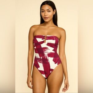 Women's Strapless One Piece Swimsuit - Red and White